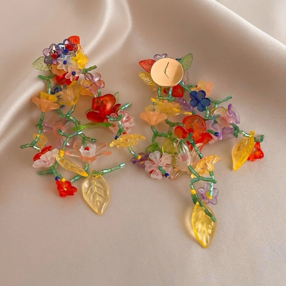 beaded floral tropical dangling earrings for FARM Rio Ad. - Picture 13 of 16